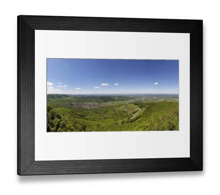 Framed Print : View from Teck Castle into the Lenningen valley with the municipality of Owen Framed Print : View from Teck Castle into the Lenningen valley with the municipality of Owen
