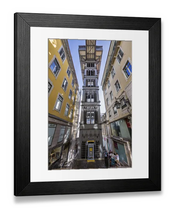 Framed Print : Neo-gothic style elevator connecting lower streets with a higher urban district in Lisbon Framed Print : Neo-gothic style elevator connecting lower streets with a higher urban district in Lisbon