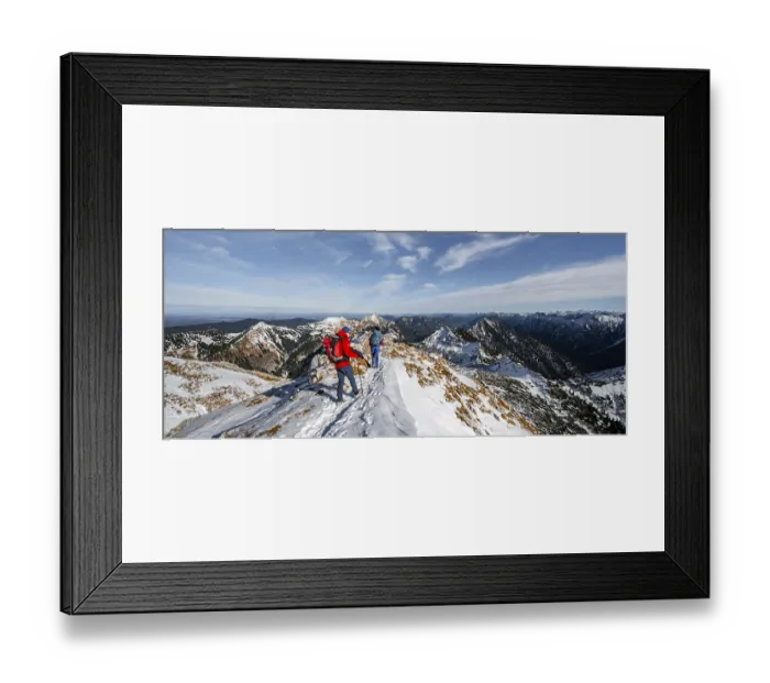Framed Print : Two mountaineers on the rocky snowy ridge of the Ammergauer Hochplatte