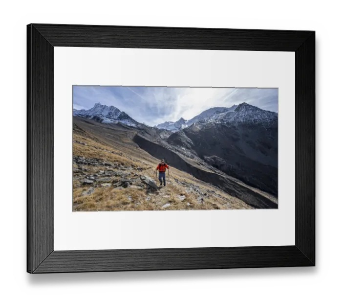Framed Print : Mountaineers on a hiking trail in Niedertal