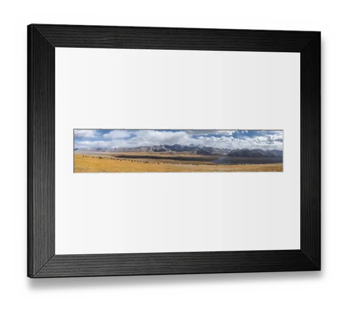 Framed Print : Herd of sheep, dramatic high mountains