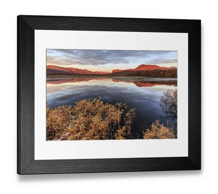 Framed Print : Mountains reflected in lake, autumn colours Framed Print : Mountains reflected in lake, autumn colours
