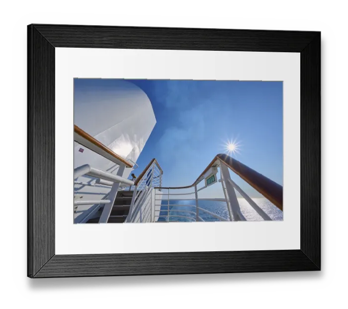 Framed Print : View from the deck of a cruise ship Mein Schiff 6 to the sunny sea and clear sky