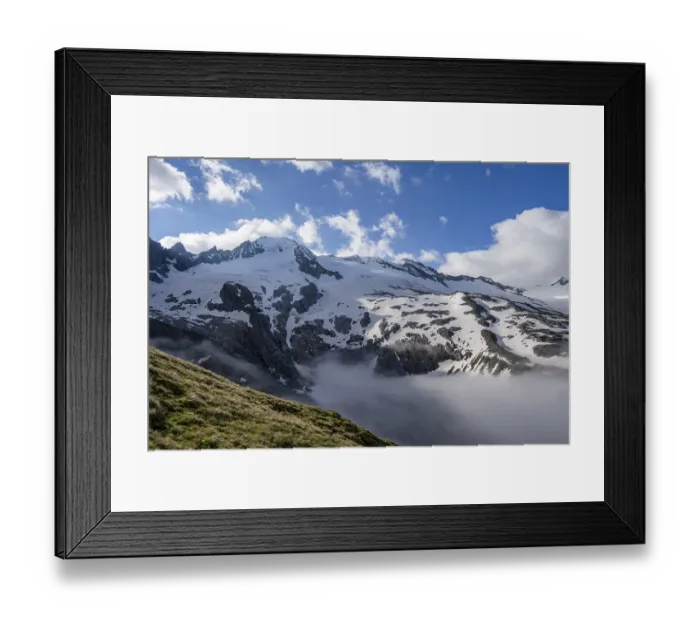 Framed Print : Rocky and glaciated mountain peaks