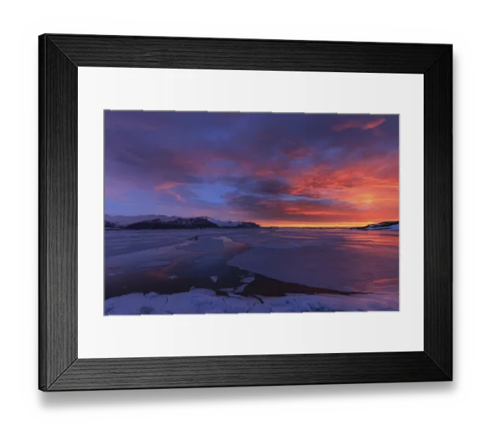 Framed Print : Dawn over frozen lake and mountains Framed Print : Dawn over frozen lake and mountains