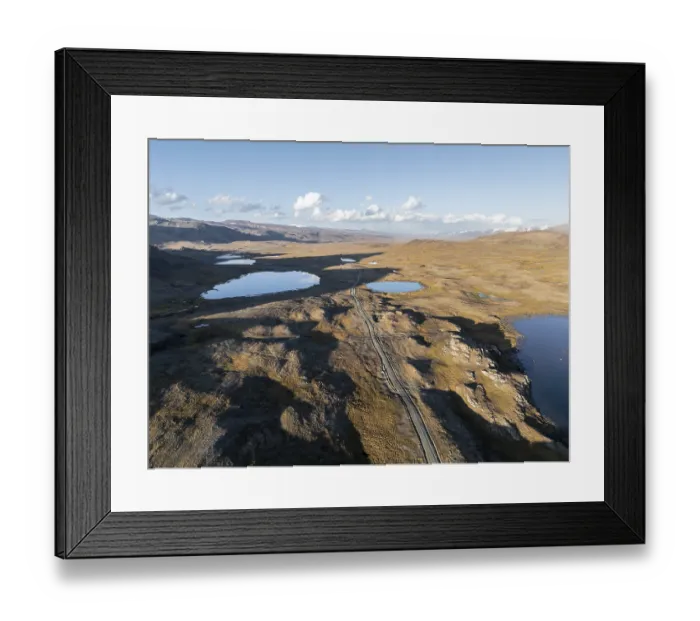 Framed Print : Aerial view, mountain peak and mountain lake