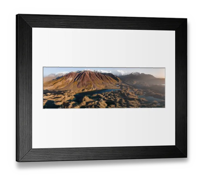 Framed Print : Aerial view, high mountain landscape with glacial moraines and mountain lakes Framed Print : Aerial view, high mountain landscape with glacial moraines and mountain lakes