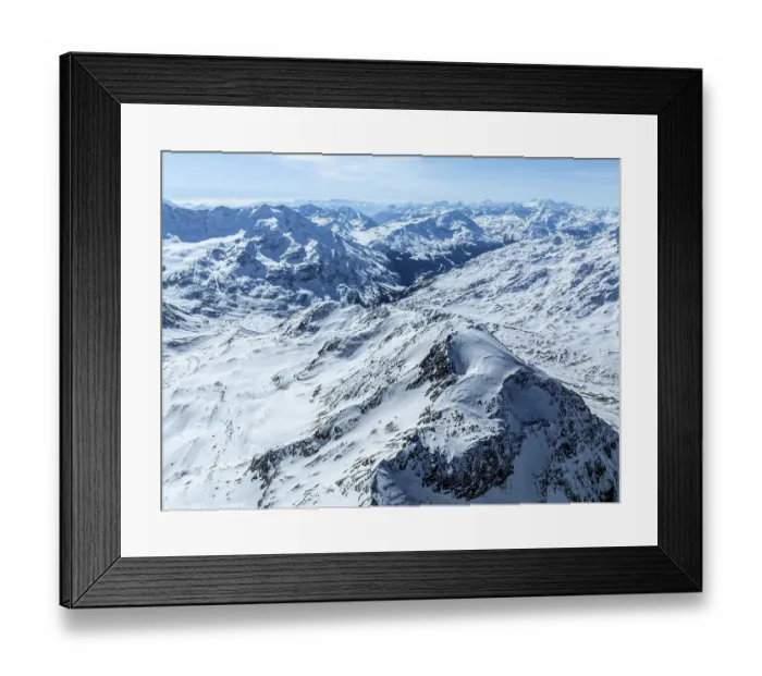Framed Print : Aerial view, snowy mountain landscape