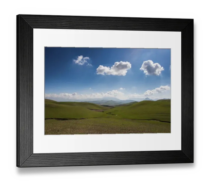 Framed Print : Green hilly landscape, on the border of Iran