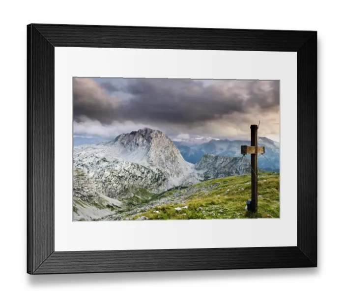 Framed Print : Summit cross of Fagstein with view of Kahlersberg Framed Print : Summit cross of Fagstein with view of Kahlersberg