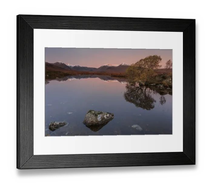 Framed Print : Mountains reflected in lake, morning light Framed Print : Mountains reflected in lake, morning light