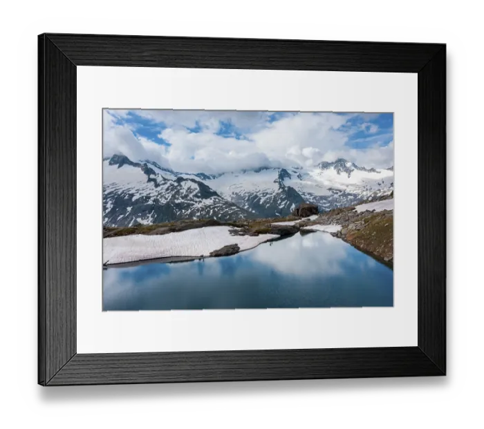 Framed Print : Aerial view, Schwarzsee, behind glacier Schwarzensteinkees and Hornkees with summit of Hornspitze