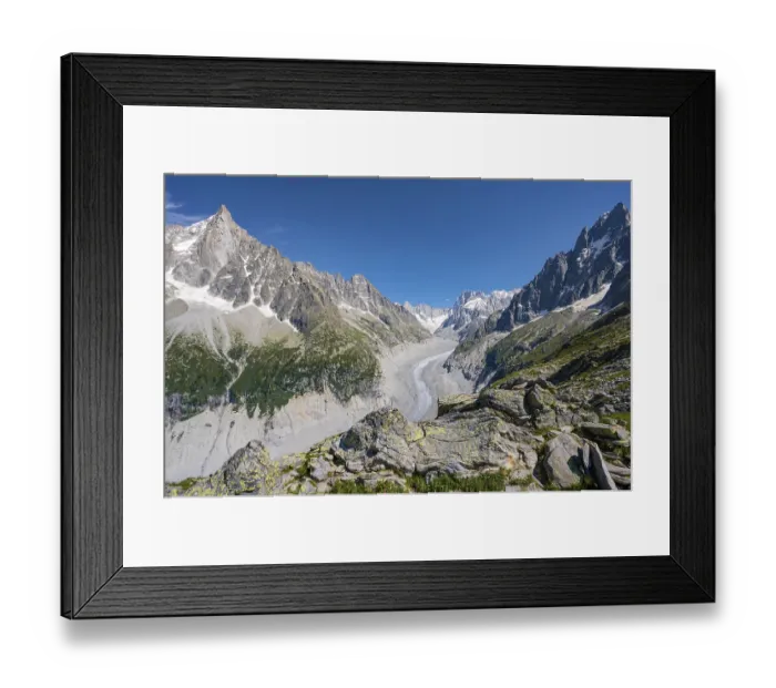 Framed Print : Glacier tongue Mer de Glace, rear Grandes Jorasses Framed Print : Glacier tongue Mer de Glace, rear Grandes Jorasses