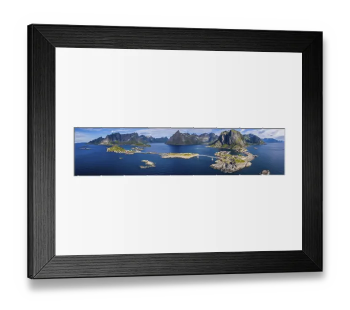 Framed Print : Aerial view, Hamnoy and Reine, Reinefjord with mountains