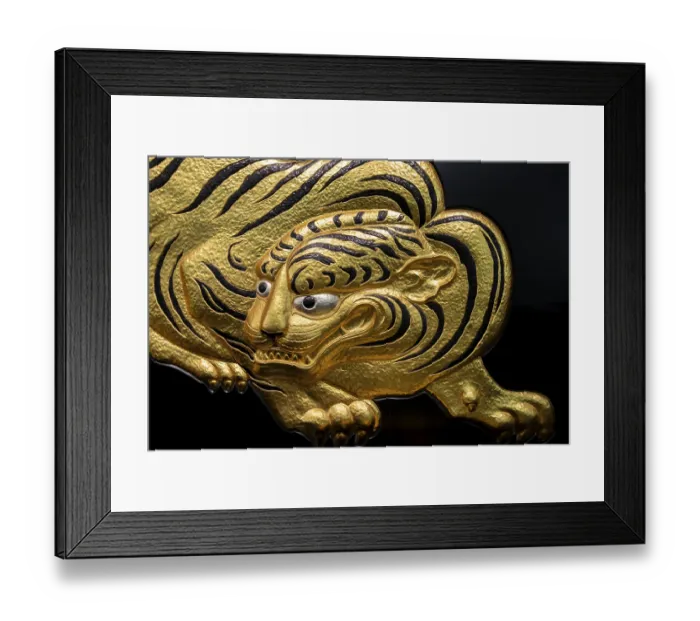 Framed Print : Fukuku, Japanese relief, golden tiger figure
