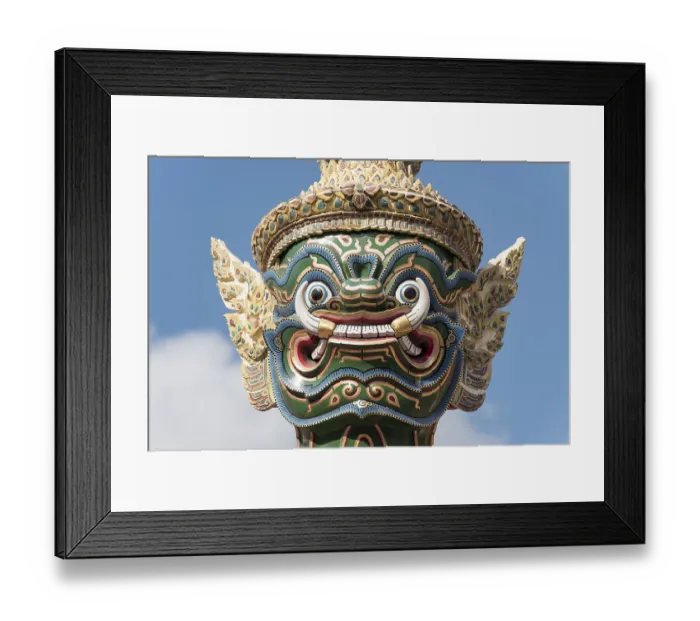 Framed Print : Close up, statue of giant Yaksha demon guarding gates of Grand Palace