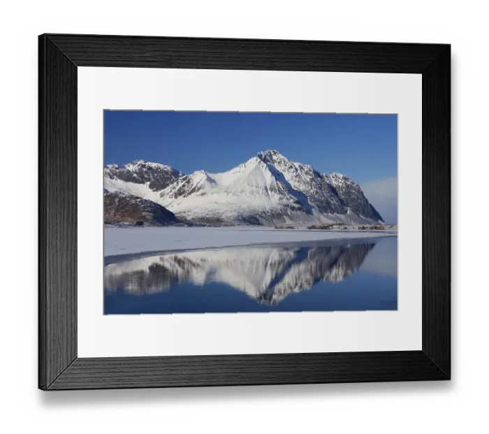 Framed Print : Reflection of the mountains at Ytterpollen in the snow in winter