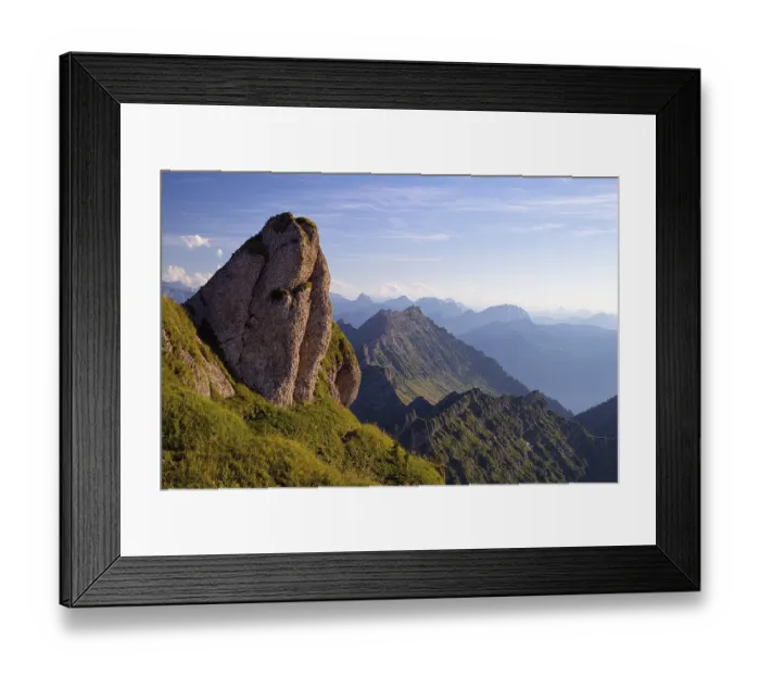 Framed Print : Striking rock in front of Mount Federispitz in the evening light