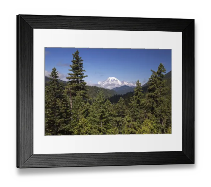 Framed Print : View of the snow-capped volcanic cone of Mount Rainier