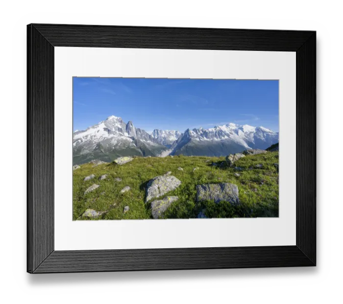 Framed Print : Mountain meadow and mountain panorama