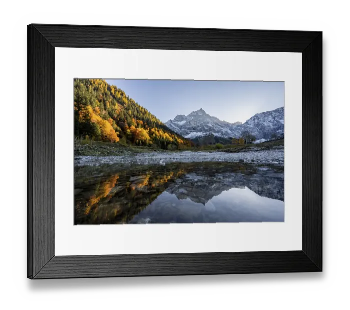 Framed Print : Spitzkarspitze in autumn, reflected in water