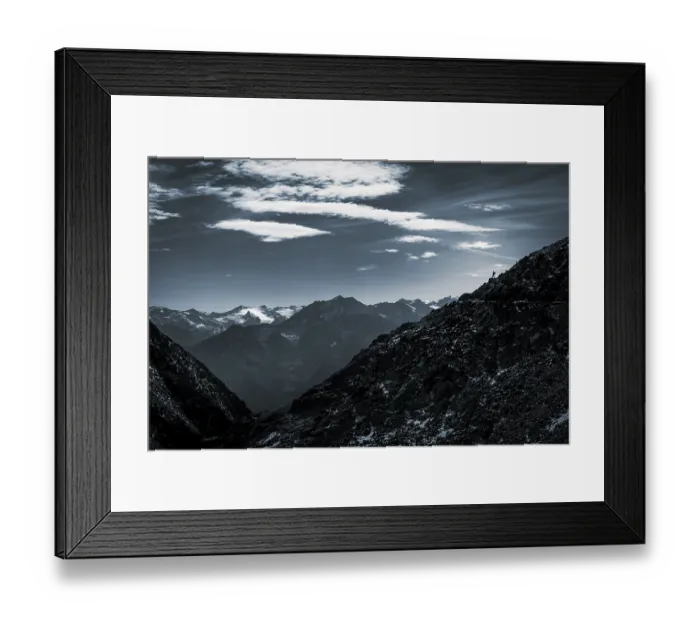 Framed Print : Mountaineers on mountain ridge in the background glaciated mountains