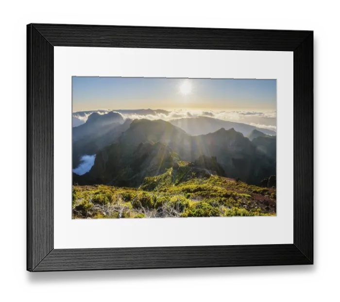 Framed Print : View of mountains over clouds from Pico Ruivo on sunset Framed Print : View of mountains over clouds from Pico Ruivo on sunset