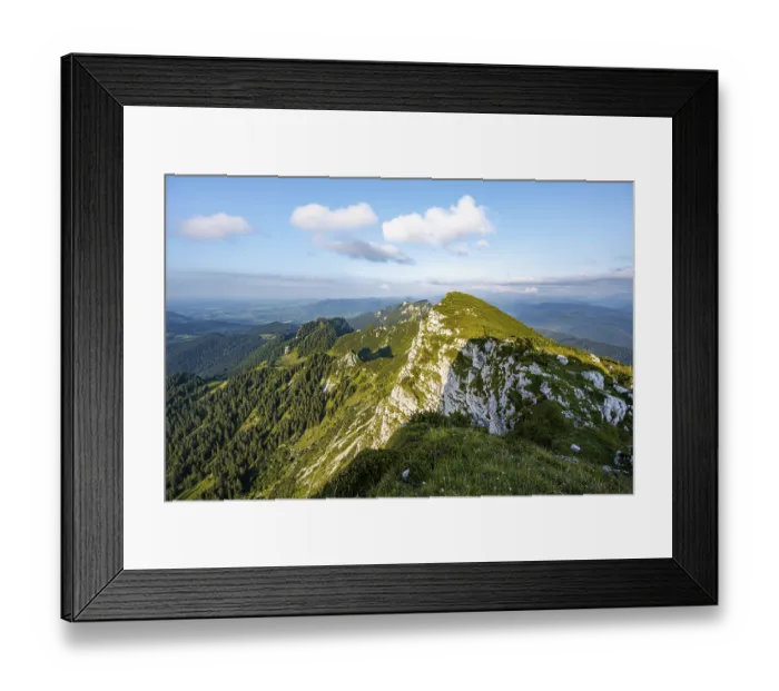 Framed Print : Break-off edge at the summit, view from the summit of Benediktenwand in the evening light