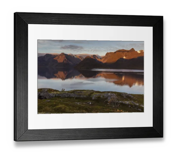 Framed Print : Fjord with steep mountains in autumn Framed Print : Fjord with steep mountains in autumn