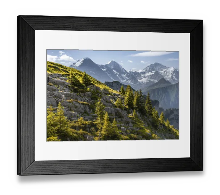 Framed Print : Alpine landscape, Eiger, Moench and Jungfrau Framed Print : Alpine landscape, Eiger, Moench and Jungfrau