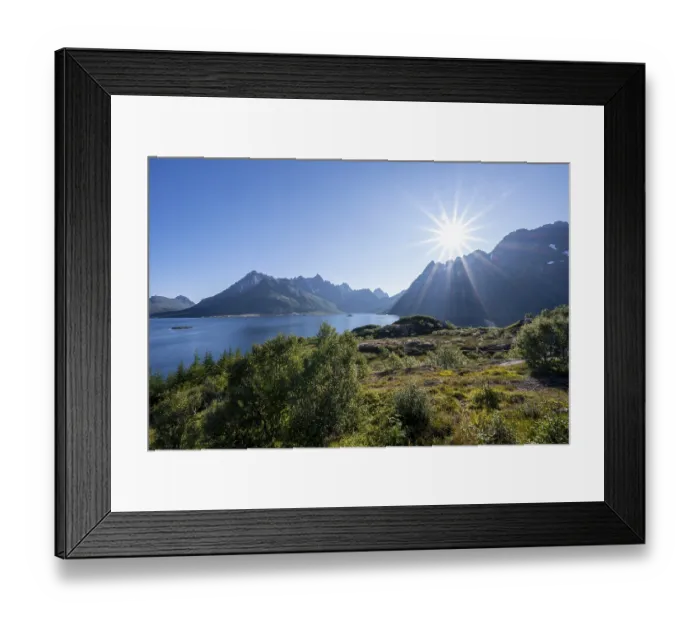 Framed Print : Fjord and mountains with peak of Jigravtind Framed Print : Fjord and mountains with peak of Jigravtind