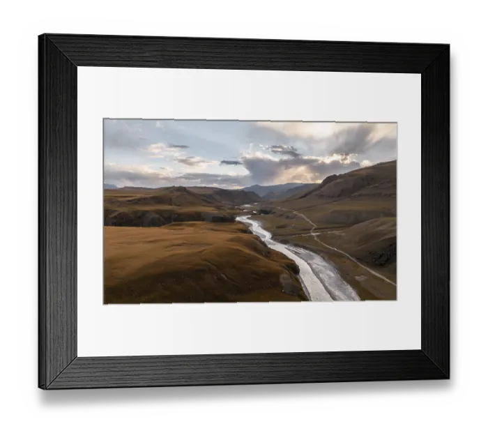 Framed Print : Mountain landscape at sunset, Tian Shan