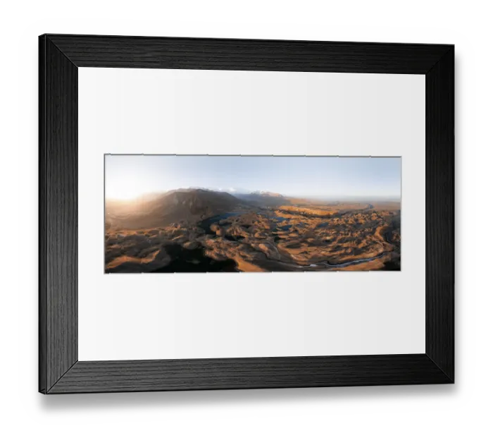 Framed Print : Atmospheric aerial view, high mountain landscape with glacier moraines and mountain lakes