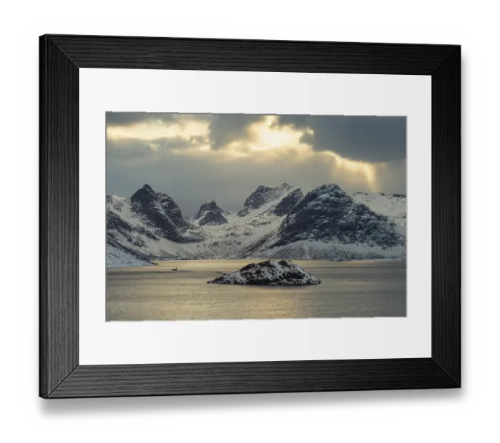 Framed Print : Winter Scandinavian landscape by the fjord