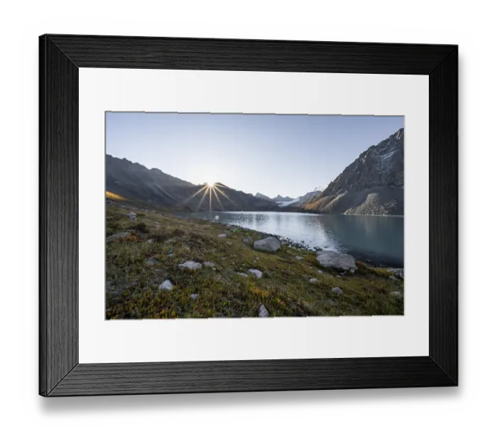 Framed Print : Mountain landscape with glacier tongue at Ala Kul mountain lake