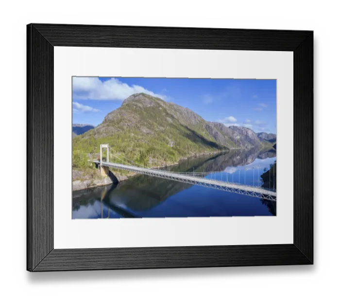 Framed Print : Aerial view, suspension bridge over the Erfjord