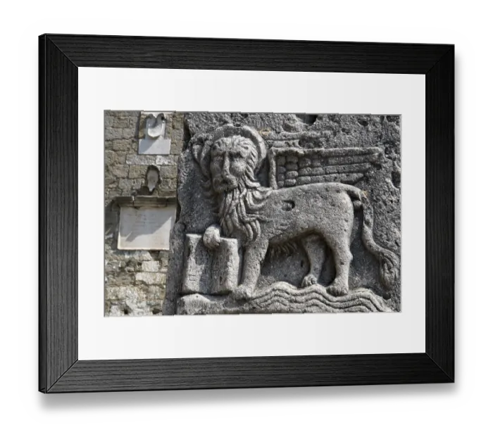 Framed Print : St. Mark's lion, relief, mountain village Buje