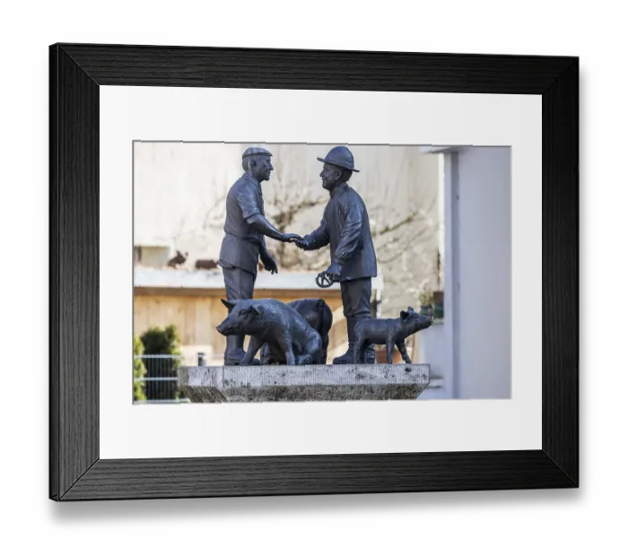 Framed Print : Butcher and farmer haggle over the price of a pig Framed Print : Butcher and farmer haggle over the price of a pig