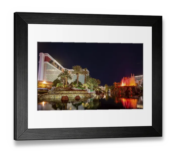 Framed Print : Show with artificial volcano eruption at Hotel The Mirage