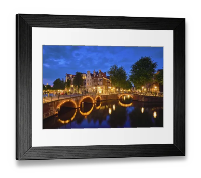 Framed Print : Night view of Amterdam cityscape with canal