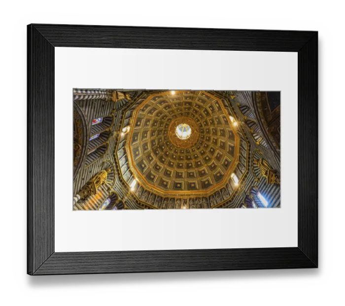 Framed Print : The dome of the cathedral with starry sky and black and white striped marble columns and round arches