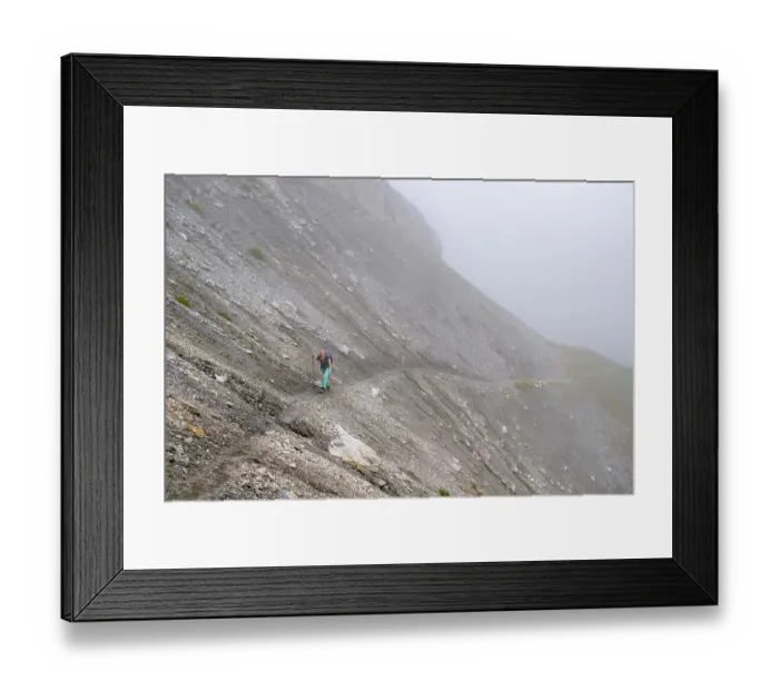 Framed Print : Hiker in the fog, Alpine dangers Framed Print : Hiker in the fog, Alpine dangers