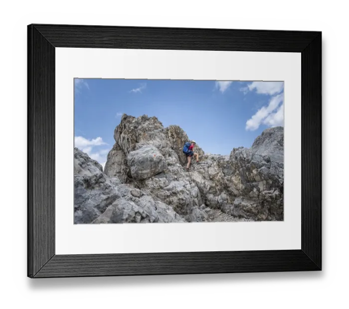 Framed Print : Mountaineer on the Jubilaeumsgrat between Zugspitze and Alpspitze