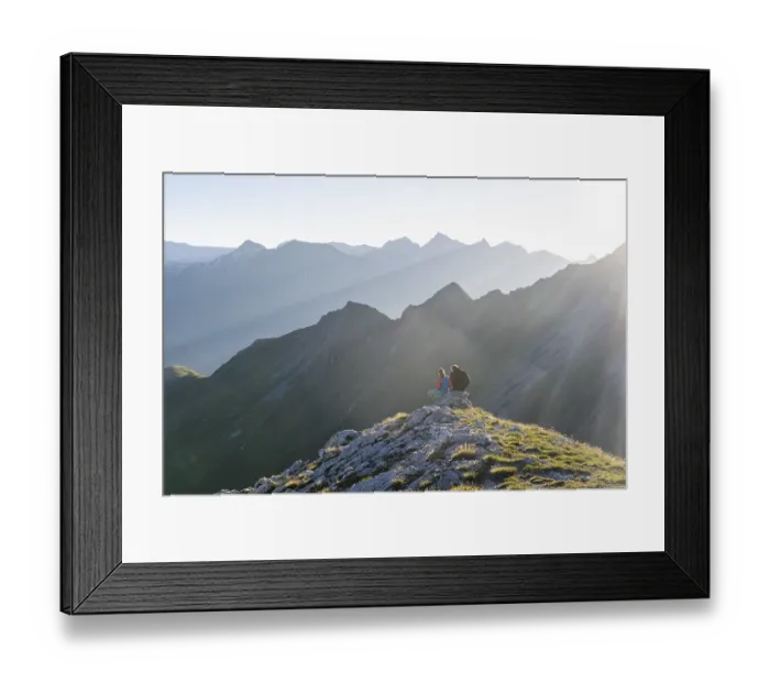 Framed Print : Hiker enjoying the mountain panorama in the morning Framed Print : Hiker enjoying the mountain panorama in the morning