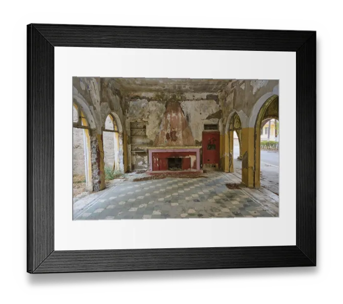 Framed Print : Abandoned room with ruined floor and walls