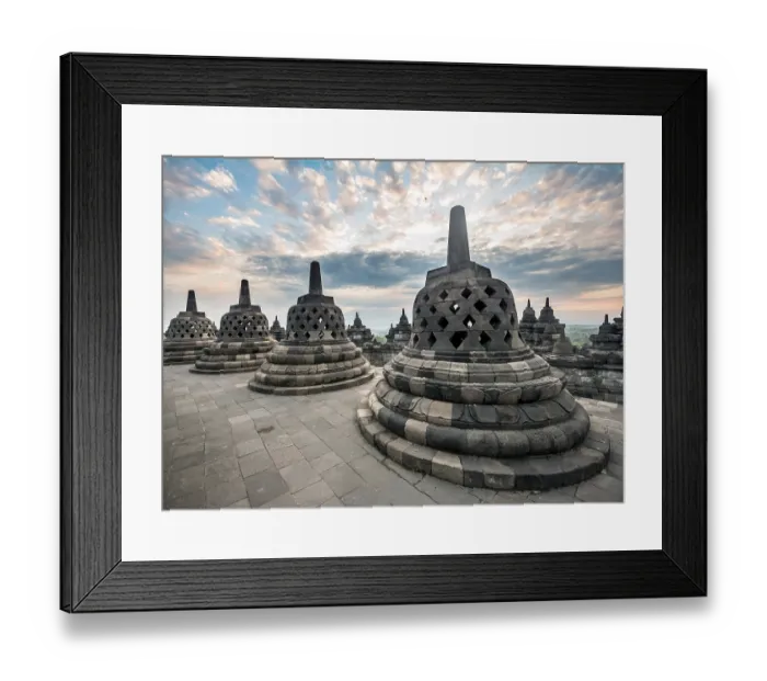 Framed Print : Temple complex Borobudur at sunrise