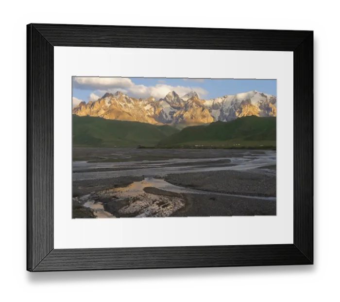 Framed Print : River coming from Koel-Suu mountain range at sunset