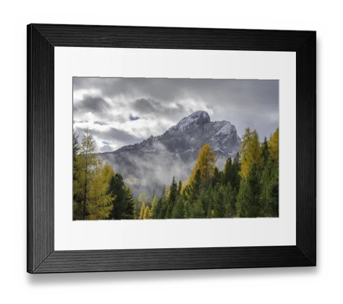 Framed Print : Peitlerkofel and autumnal larch forest