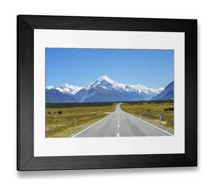 Framed Print : Country road overlooking snow-capped Mount Cook National Park Framed Print : Country road overlooking snow-capped Mount Cook National Park