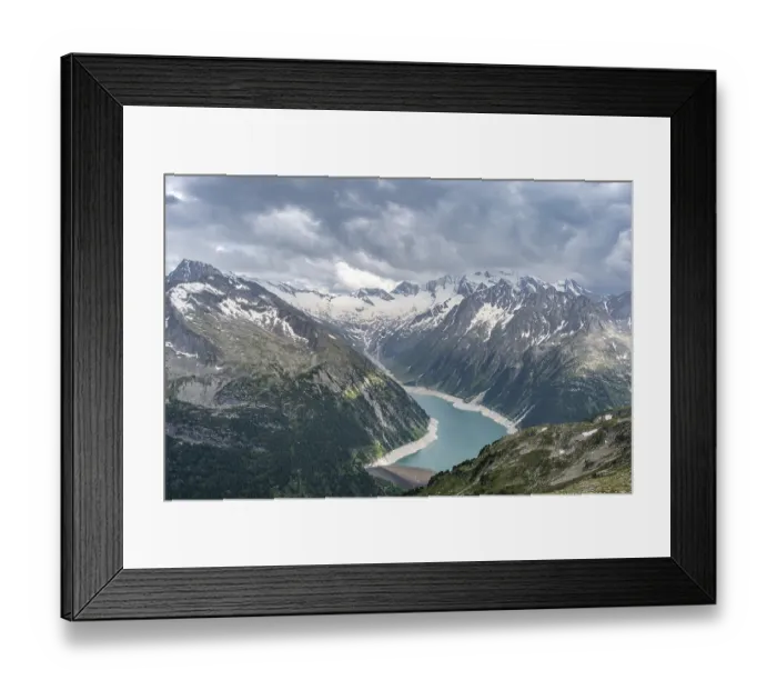 Framed Print : Mountain landscape, view of Schlegeis reservoir with dam wall